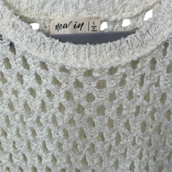 Stitch Fix New In Cream Open Knit Crew Neck Sweater Lightweight Women’s Sz L NEW - Picture 3 of 4